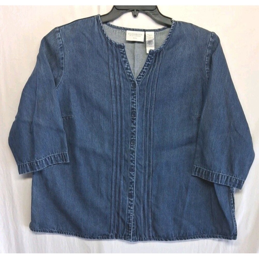 Vintage Blue Denim Button Up Women 1XP Shirt Western Ranch Wear Coastal Cowgirl